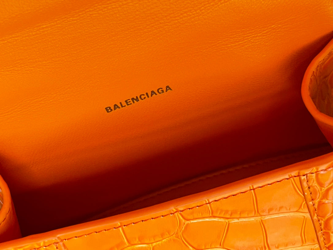 ** Balenciaga Hourglass Bag - Orange Crocodile Pattern, XS Size
**