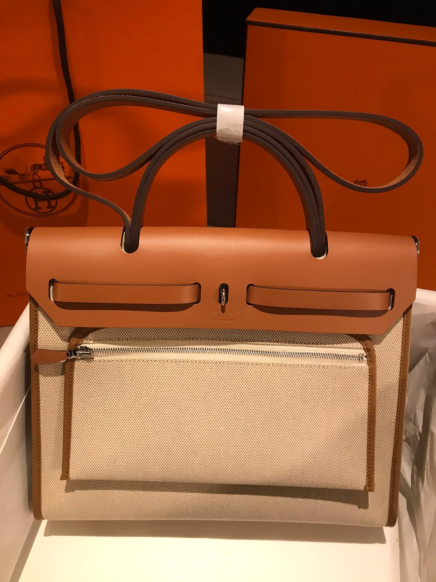 ** Hermes Herbag 31cm Semi-Handmade Tote - Apricot & Brown

**