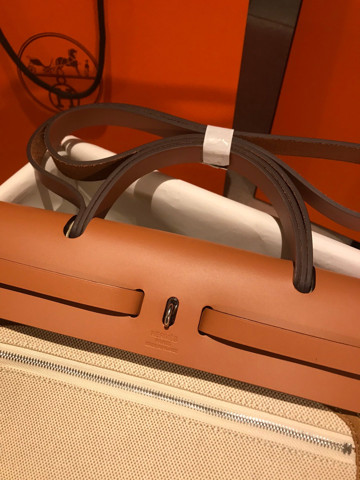 ** Hermes Herbag 31cm Semi-Handmade Tote - Apricot & Brown

**