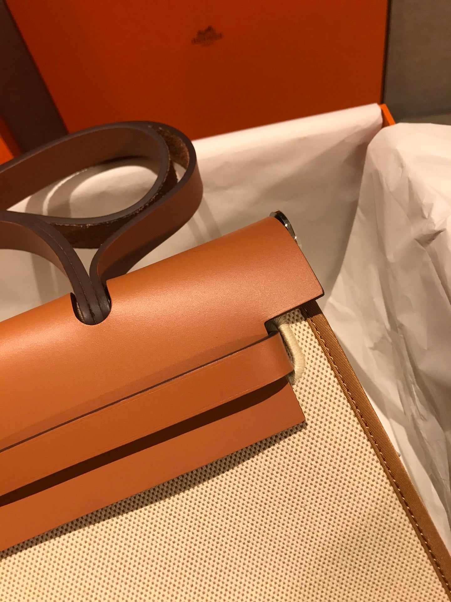 ** Hermes Herbag 31cm Semi-Handmade Tote - Apricot & Brown

**