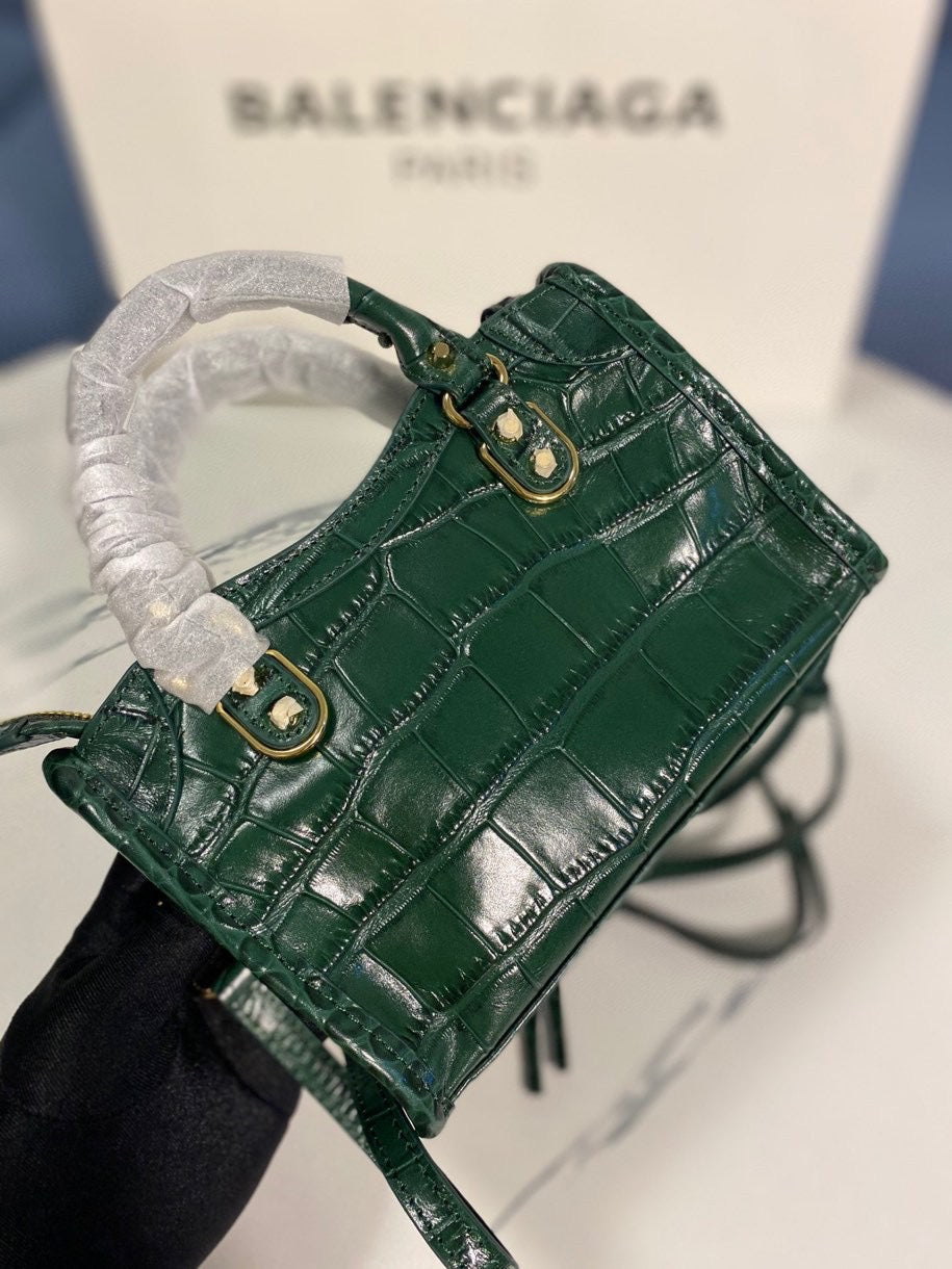 ** Balenciaga Classic Crocodile Pattern Motorcycle Bag in Green

**