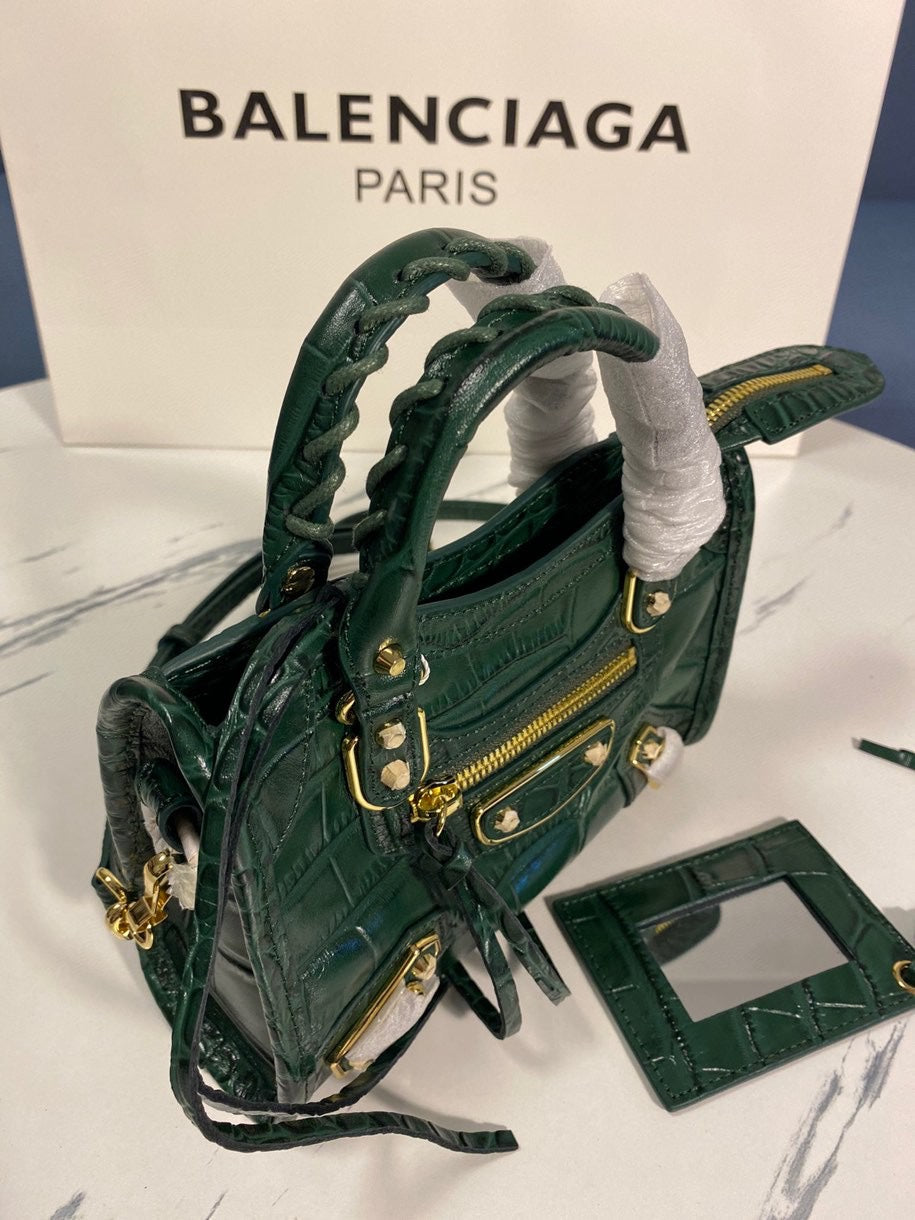 ** Balenciaga Classic Crocodile Pattern Motorcycle Bag in Green

**