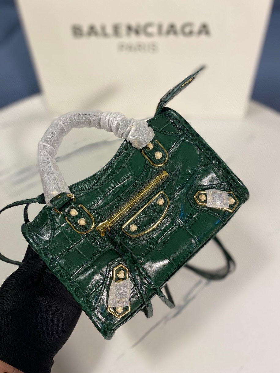 ** Balenciaga Classic Crocodile Pattern Motorcycle Bag in Green

**