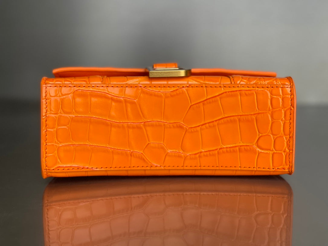 ** Balenciaga Hourglass Bag - Orange Crocodile Pattern, XS Size

**