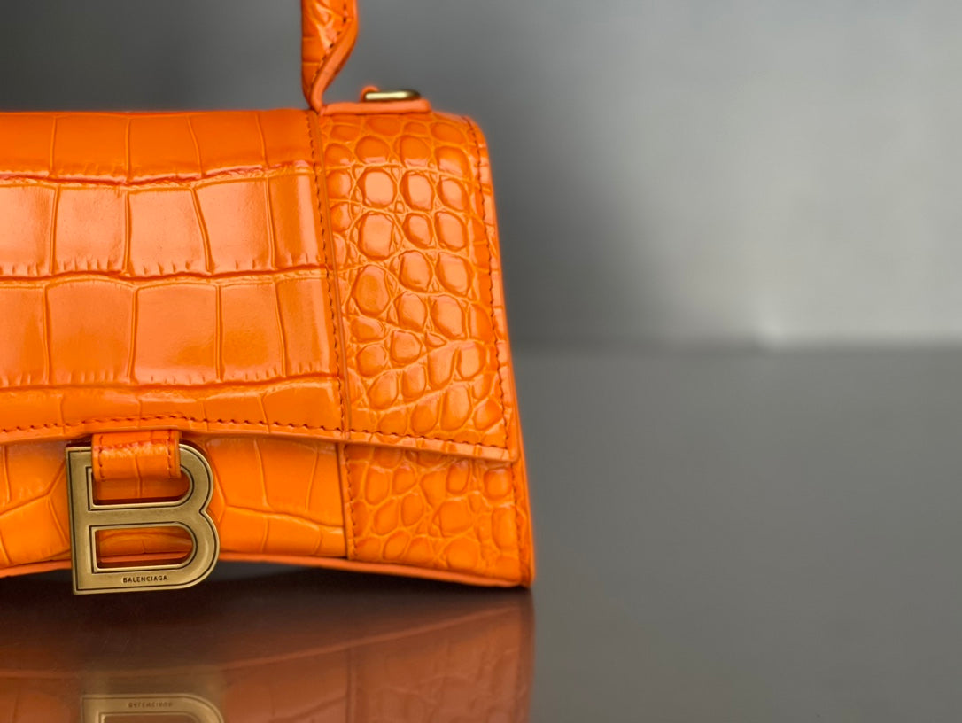 ** Balenciaga Hourglass Bag - Orange Crocodile Pattern, XS Size

**