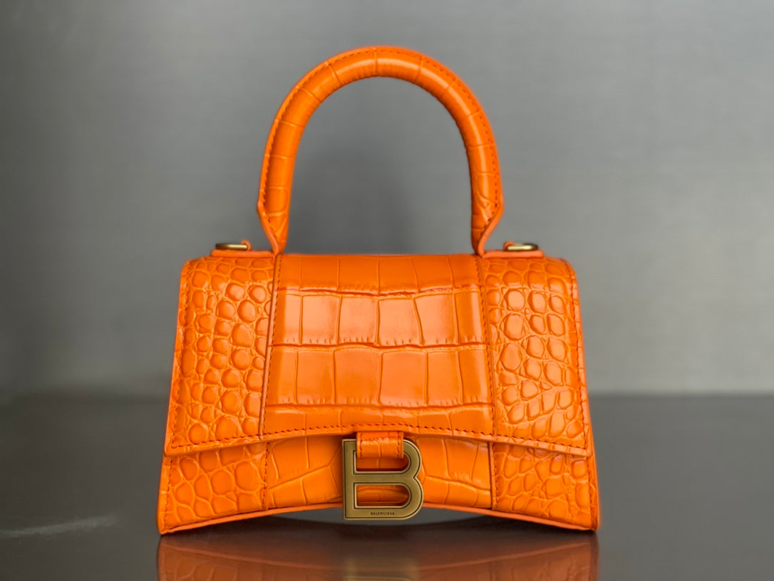 ** Balenciaga Hourglass Bag - Orange Crocodile Pattern, XS Size

**