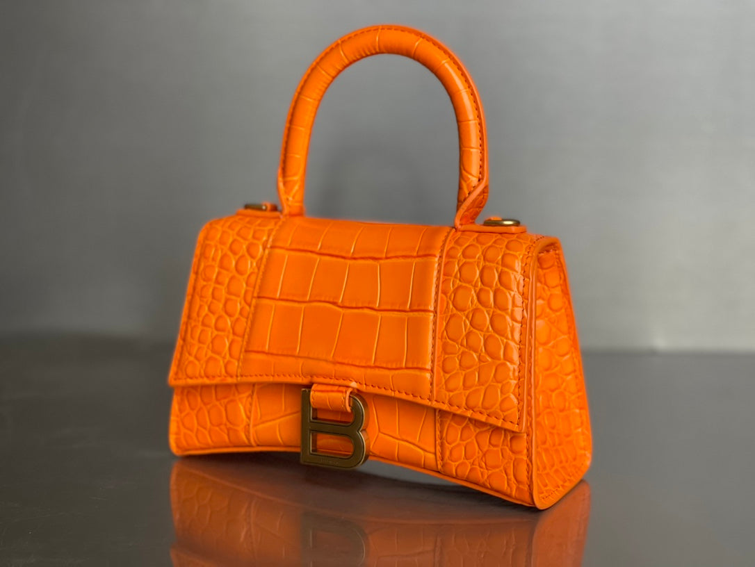 ** Balenciaga Hourglass Bag - Orange Crocodile Pattern, XS Size

**
