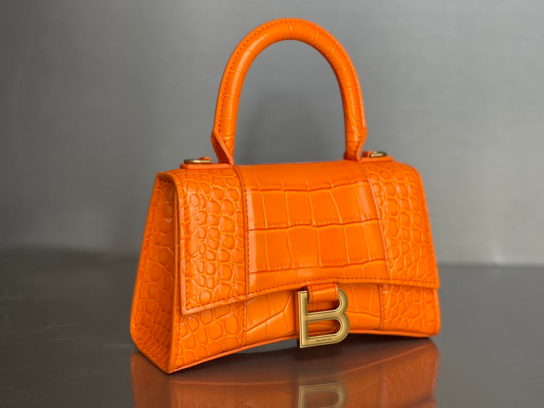 ** Balenciaga Hourglass Bag - Orange Crocodile Pattern, XS Size

**