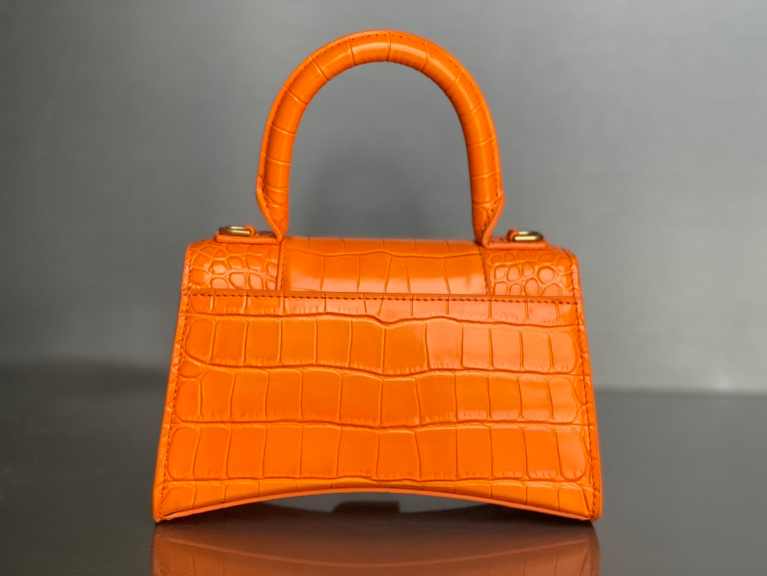 ** Balenciaga Hourglass Bag - Orange Crocodile Pattern, XS Size

**