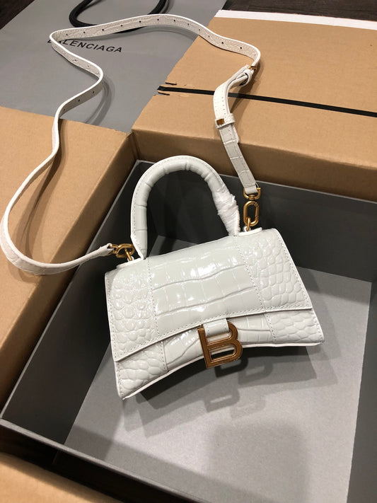 ** Luxury Crocodile White Gold Hourglass Bag - Balenciaga Inspired

**