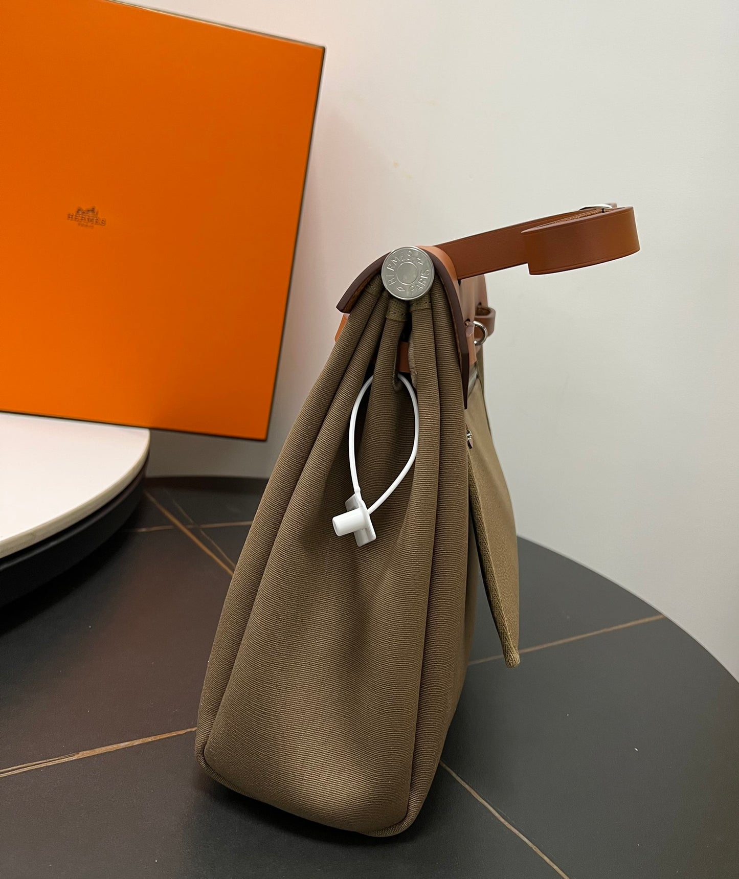 ** Premium Elephant Gray Herbag 31cm - Semi-Handmade Luxury Handbag

**