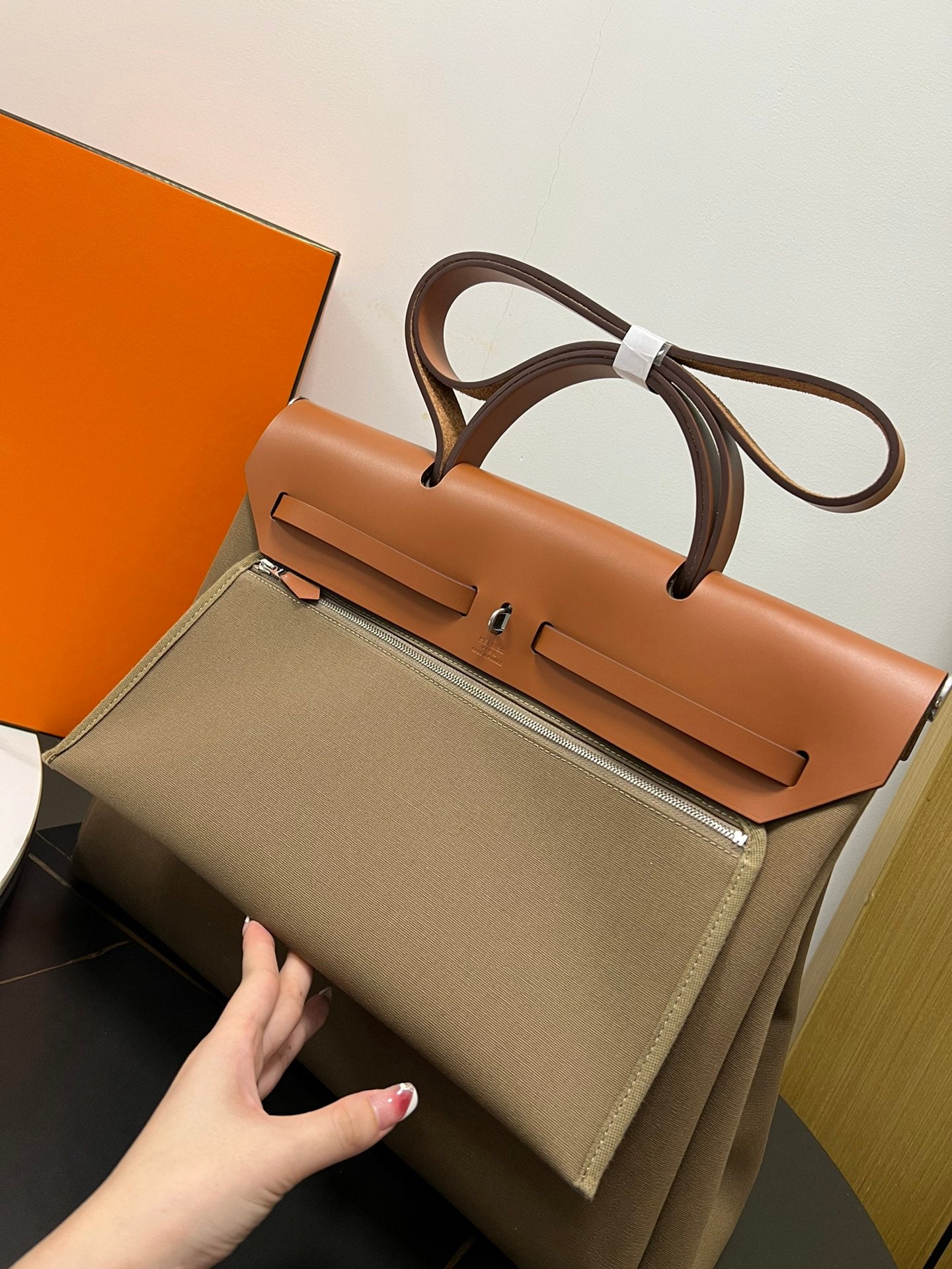 ** Elephant Gray Herbag 39cm - Elegant Designer Bag with Silver Buckle

**