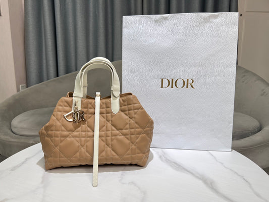 ** Dior Toujours Color Block Medium Handbag – Dark Apricot & White Leather

**