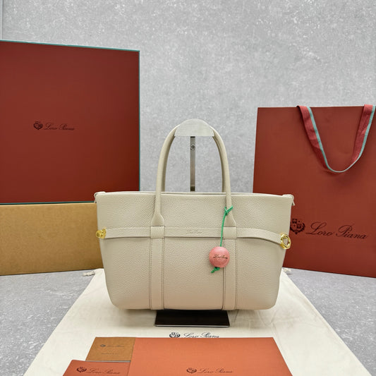 ** Loro Piana Ghiera Leather Tote Bag - Light Gray 

**