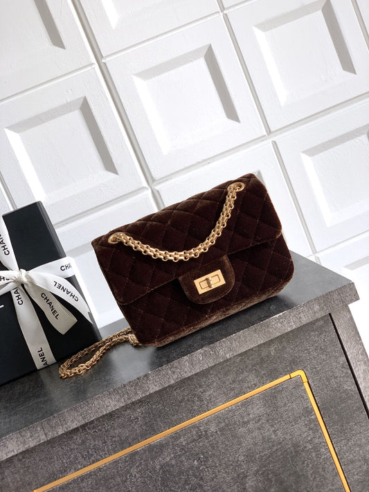 "Chic Velvet Black C F Mini Handbag - Inspired by Chanel"