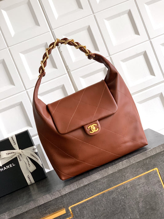 ** Burgundy Leather Hobo Bag with Gold Chain - Stylish & Versatile

**