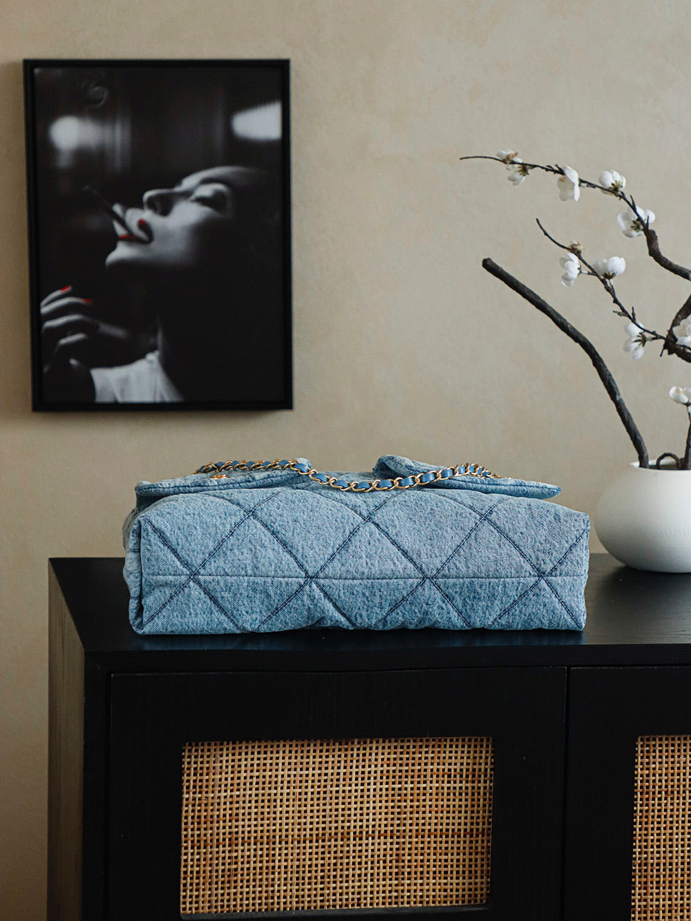 ** Chic Blue Denim Hobo Bag with Classic Pattern

**